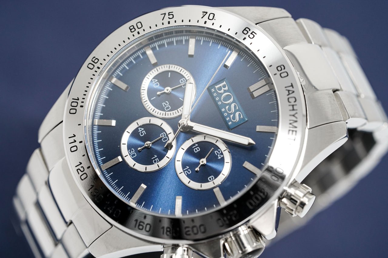 Hugo Boss Ikon Blue Dial Silver Steel Strap Watch for Men - 1512963