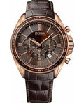 Hugo Boss Driver Sport Chronograph Brown Dial Brown Leather Strap Watch for Men - 1513093