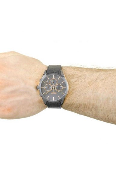 Hugo Boss Onyx Grey Dial Black Leather Strap Watch for Men - 1513366