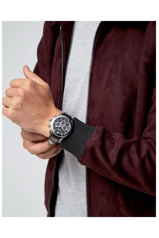Hugo Boss Ikon Black Dial Black Leather Strap Watch for Men - 1513178