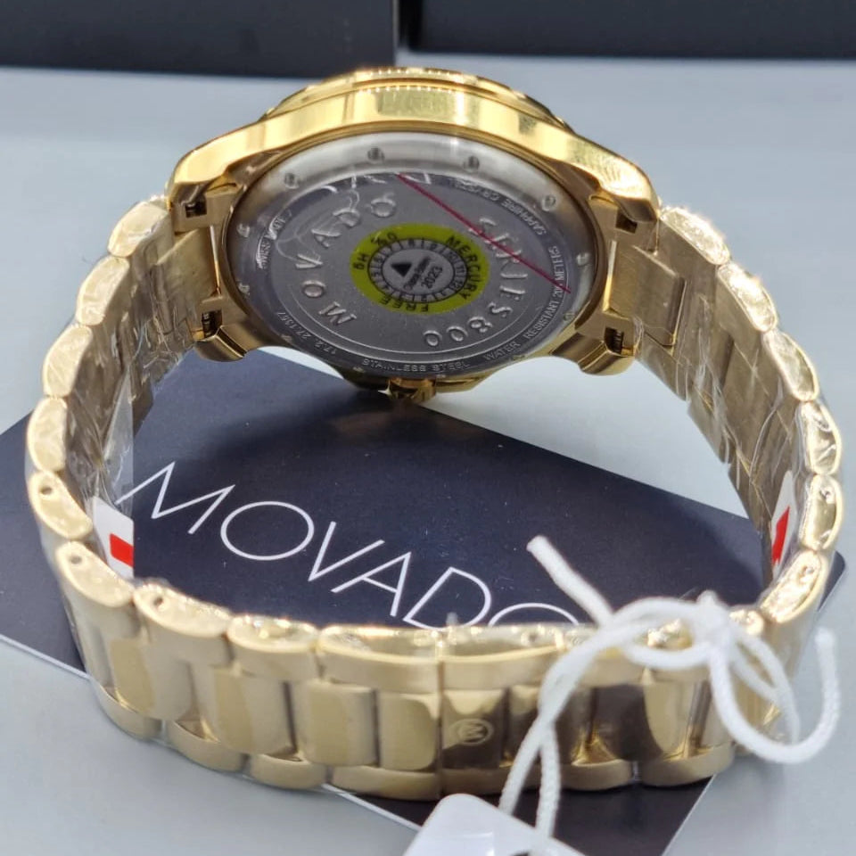 Movado Series 800 Blue Dial Gold Steel Strap Watch For Men - 2600144