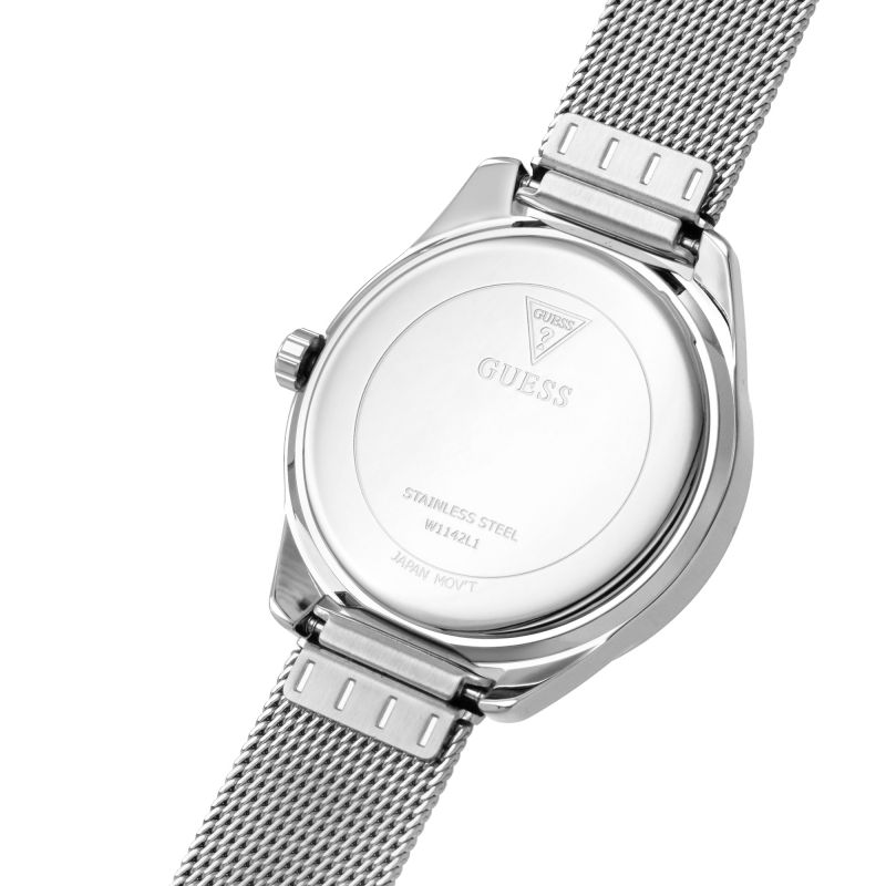 Guess Tri Glitz Quartz Silver Dial Silver Mesh Bracelet Watch For Women - W1142L1