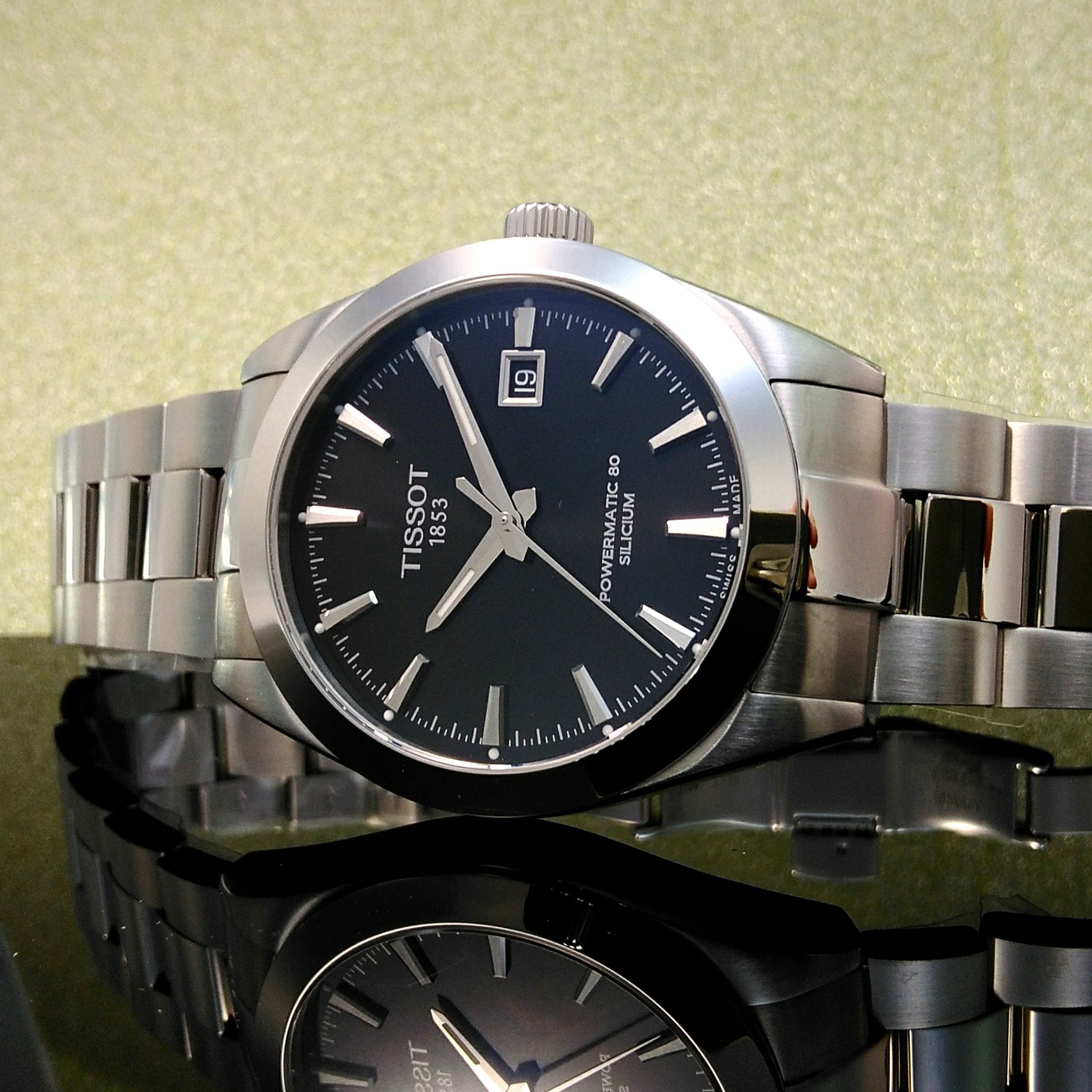 Tissot Gentleman Powermatic 80 Silicium Black Dial Silver Steel Strap Watch For Men - T127.407.11.051.00