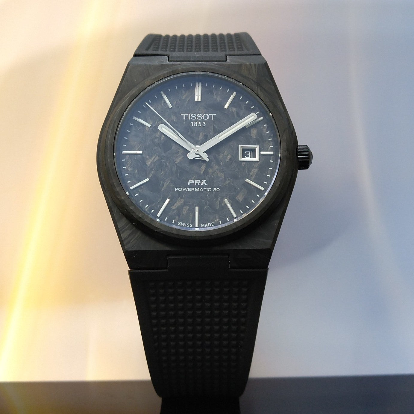Tissot PRX Powermatic 80 Carbon Black Dial Black Rubber Strap Watch for Men - T137.907.97.201.00