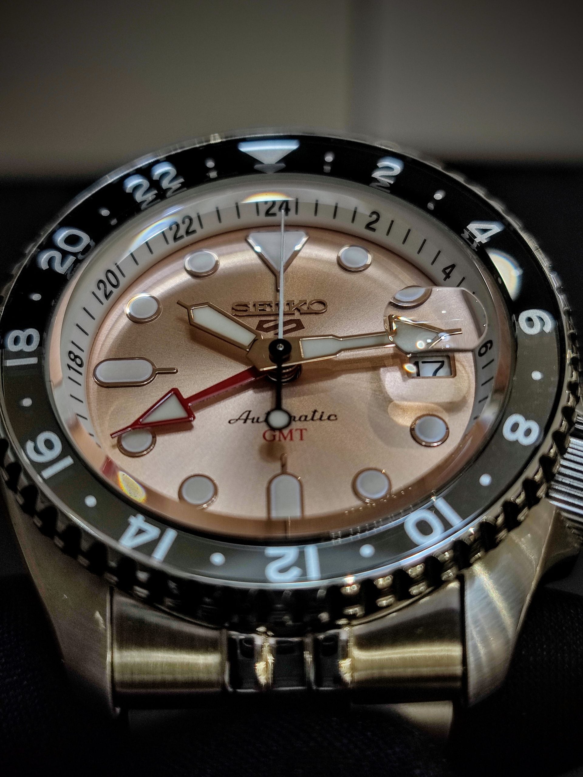 Seiko 5 Sports GMT Thong Sia Limited Edition Brown Dial Silver Steel Strap Watch for Men - SSK043K1