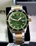 Emporio Armani Diver Chronograph Green Dial Two Tone Steel Strap Watch For Men - AR80063