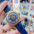 Versace V-Motif Vintage Logo Diamonds Blue Dial Blue Leather Strap Watch for Women - VERE01018