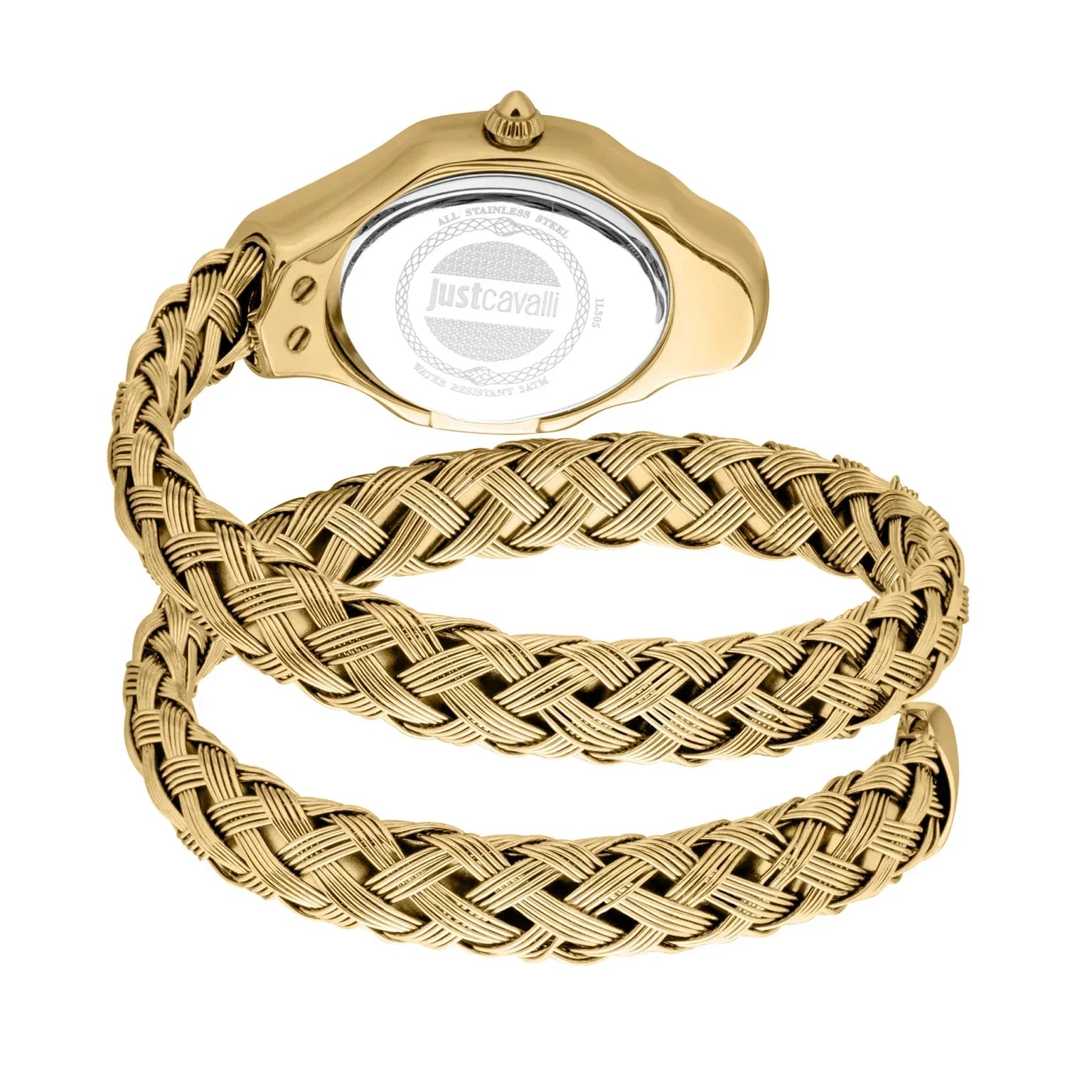 Just Cavalli Twined Mother of Pearl Dial Gold Steel Strap Watch for Women - JC1L305M0045