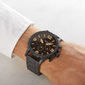 Fossil Nate Chrongraph Ion Plated Black Dial Black Steel Strap Watch for Men - JR1356