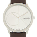 Calvin Klein Minimal Silver Dial Brown Leather Strap Watch for Men - K3M211G6
