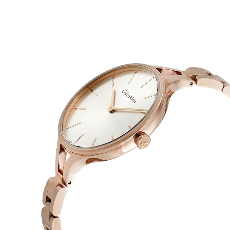 Calvin Klein Graphic Silver Dial Rose Gold Steel Strap Watch for Women - K7E23646