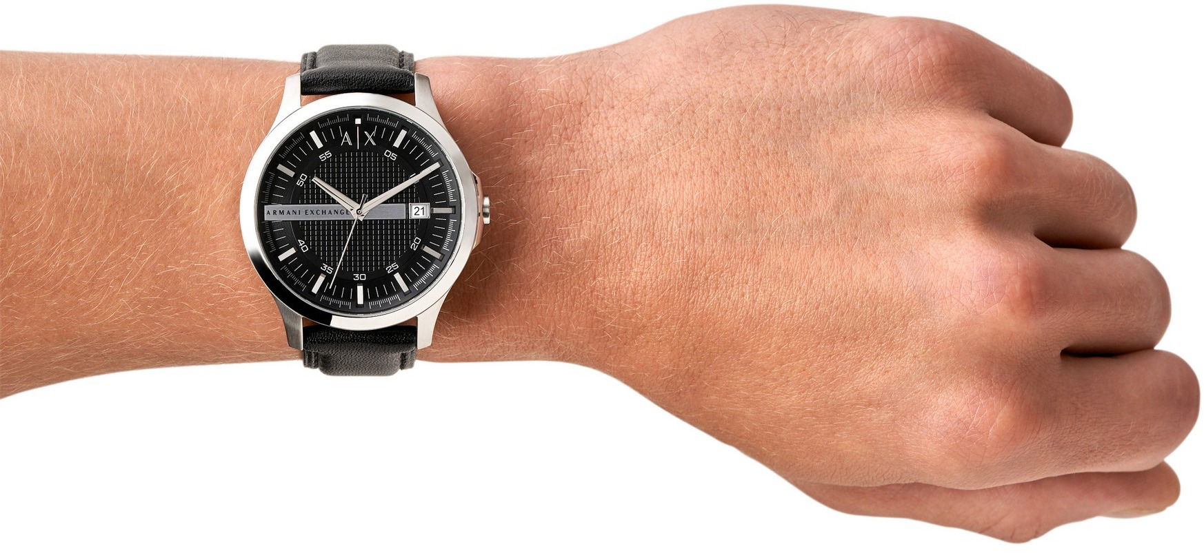 Armani Exchange Hampton Chronograph Black Dial Black Leather Strap Watch For Men - AX2101