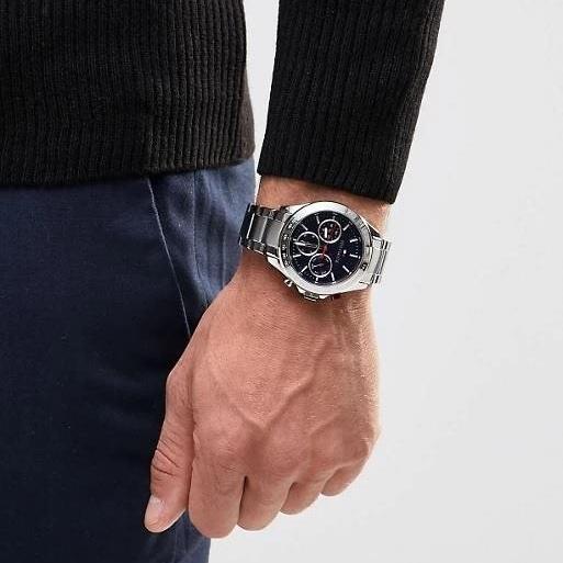 Tommy Hilfiger Hudson Chronograph Quartz Blue Dial Silver Steel Strap Watch For Men - 1791228