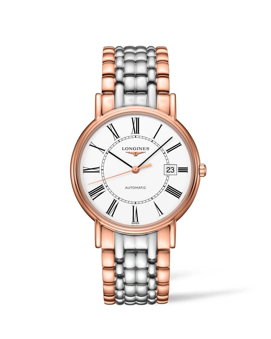 Longines Presence 38.5mm Automatic White Dial Two Tone Steel Strap Watch for Men - L4.921.1.11.7