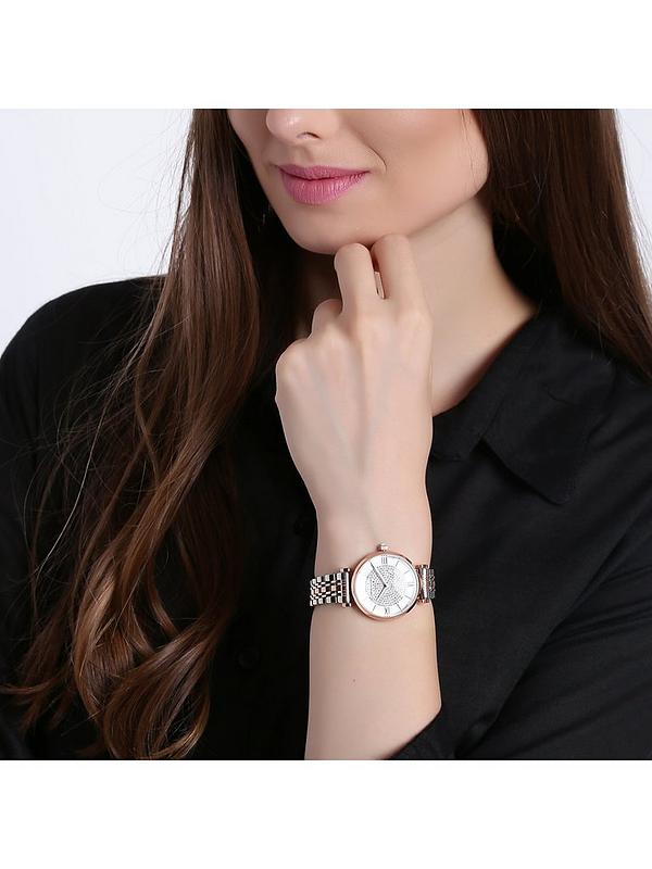 Emporio Armani Gianni T Bar White Dial Two Tone Steel Strap Watch For Women - AR1926