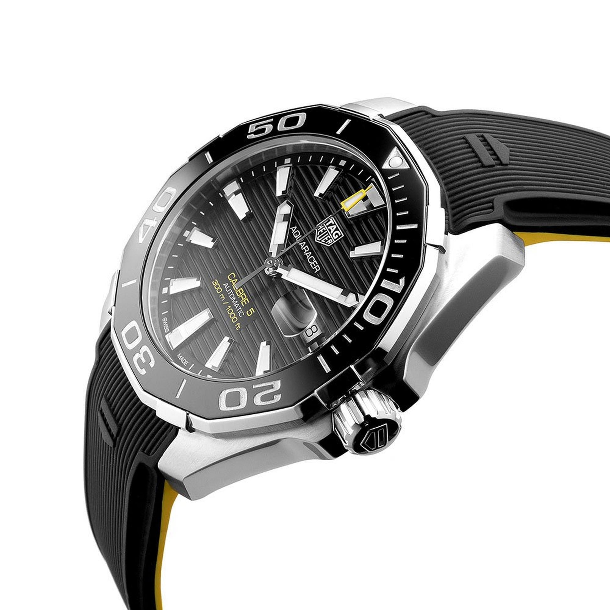 Tag Heuer Aquaracer Calibre 5 Automatic Black Dial Black Rubber Strap Watch for Men - WAY201A.FT6142