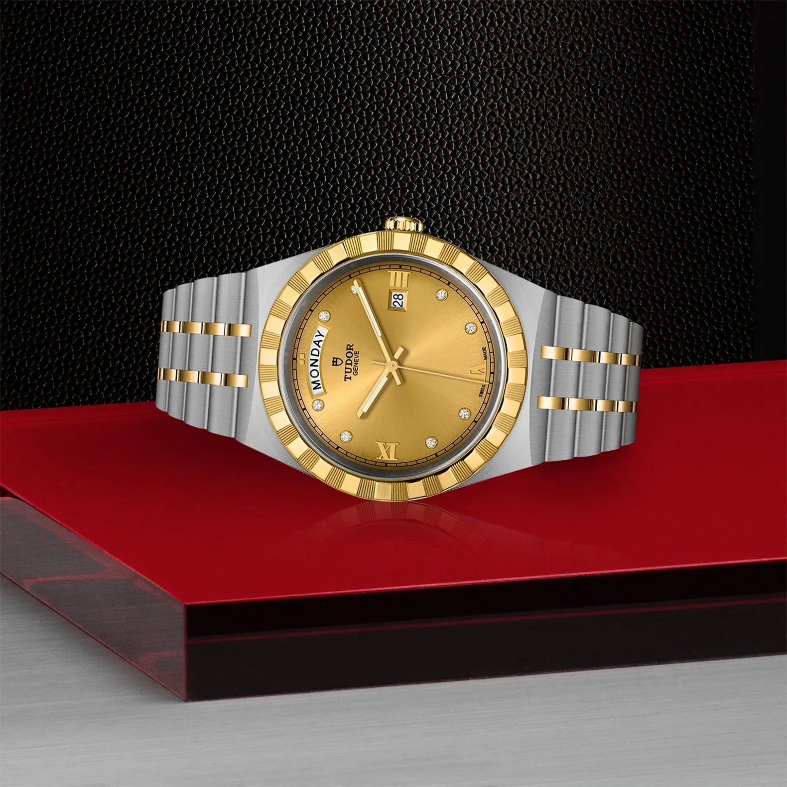 Tudor Royal Automatic Diamonds Gold Dial Two Tone Steel Strap Watch for Men - M28603-0006