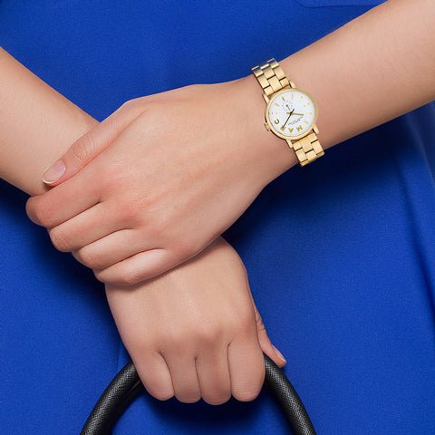 Marc Jacobs Baker White Dial Gold Steel Strap Watch for Women - MBM3247