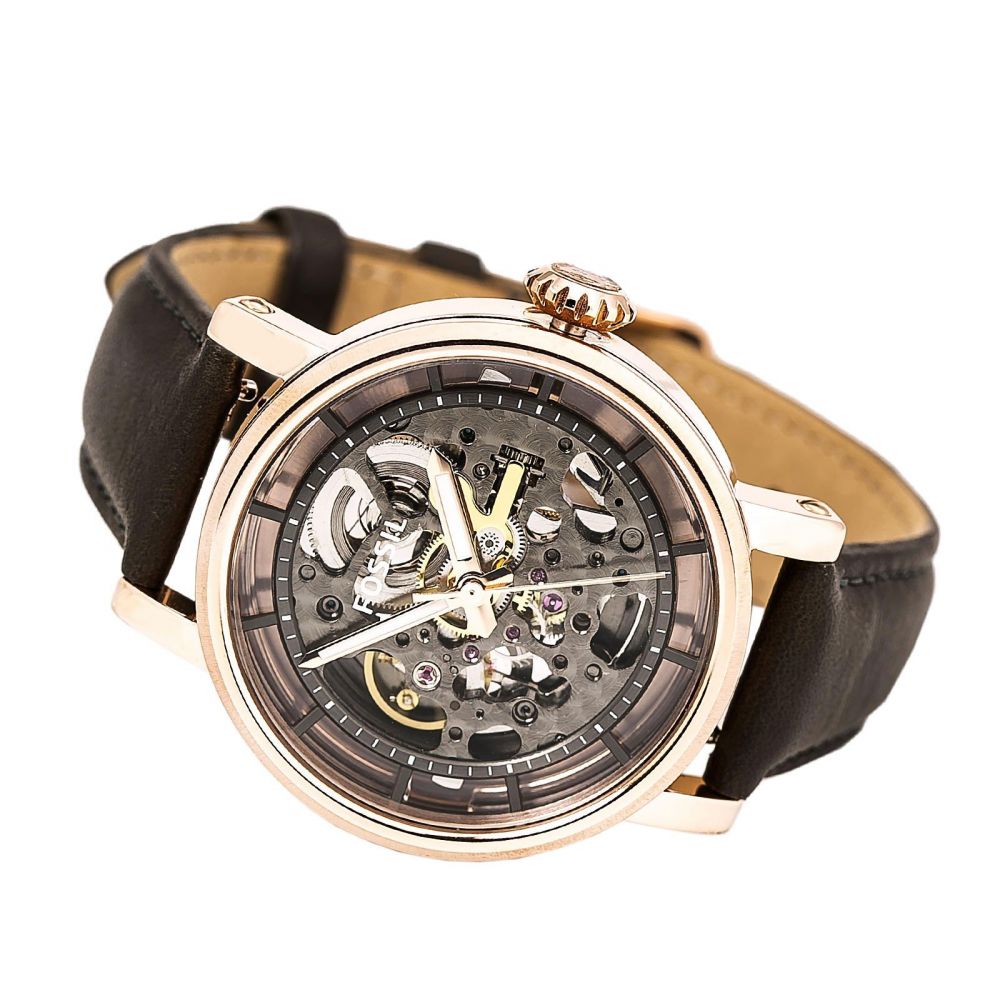 Fossil Boyfriend Automatic Skeleton Grey Dial Grey Leather Strap Watch for Women - ME3089