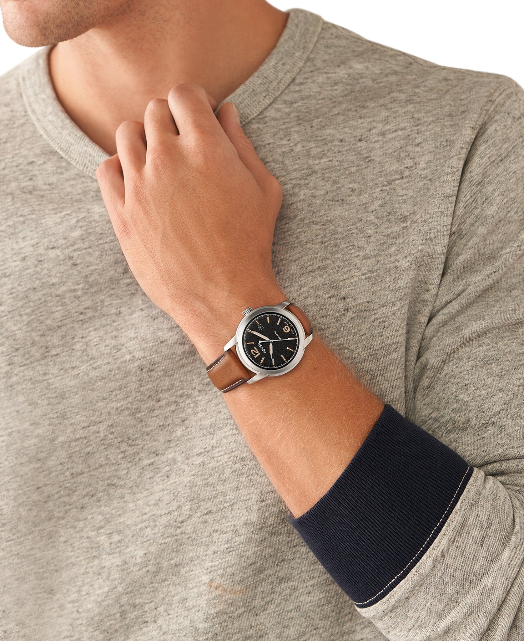 Fossil The Minimalist 3H Black Dial Brown Leather Strap Watch for Men - FS5464