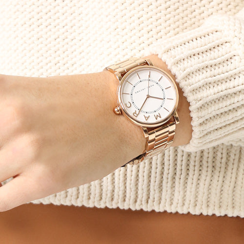 Marc Jacobs Roxy White Dial Rose Gold Steel Strap Watch for Women - MJ3523