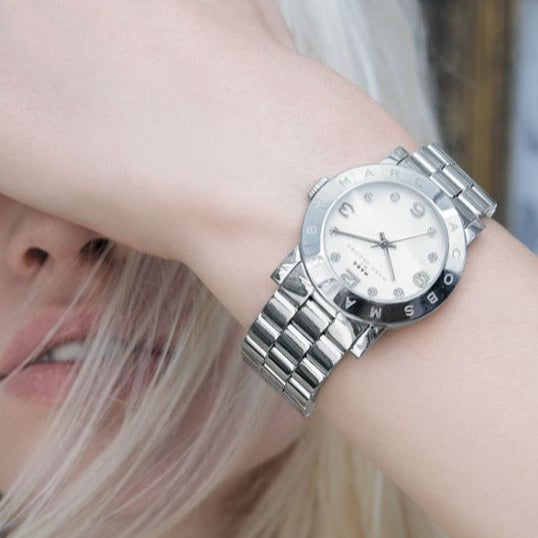 Marc Jacobs Amy White Dial Silver Steel Strap Watch for Women - MBM3054