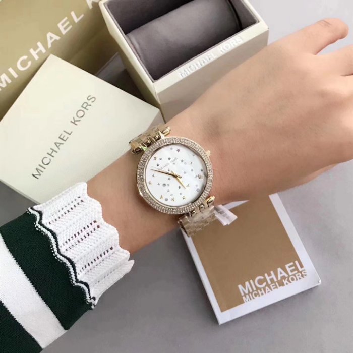 Michael Kors Darci White Dial Gold Steel Strap Watch for Women - MK3727
