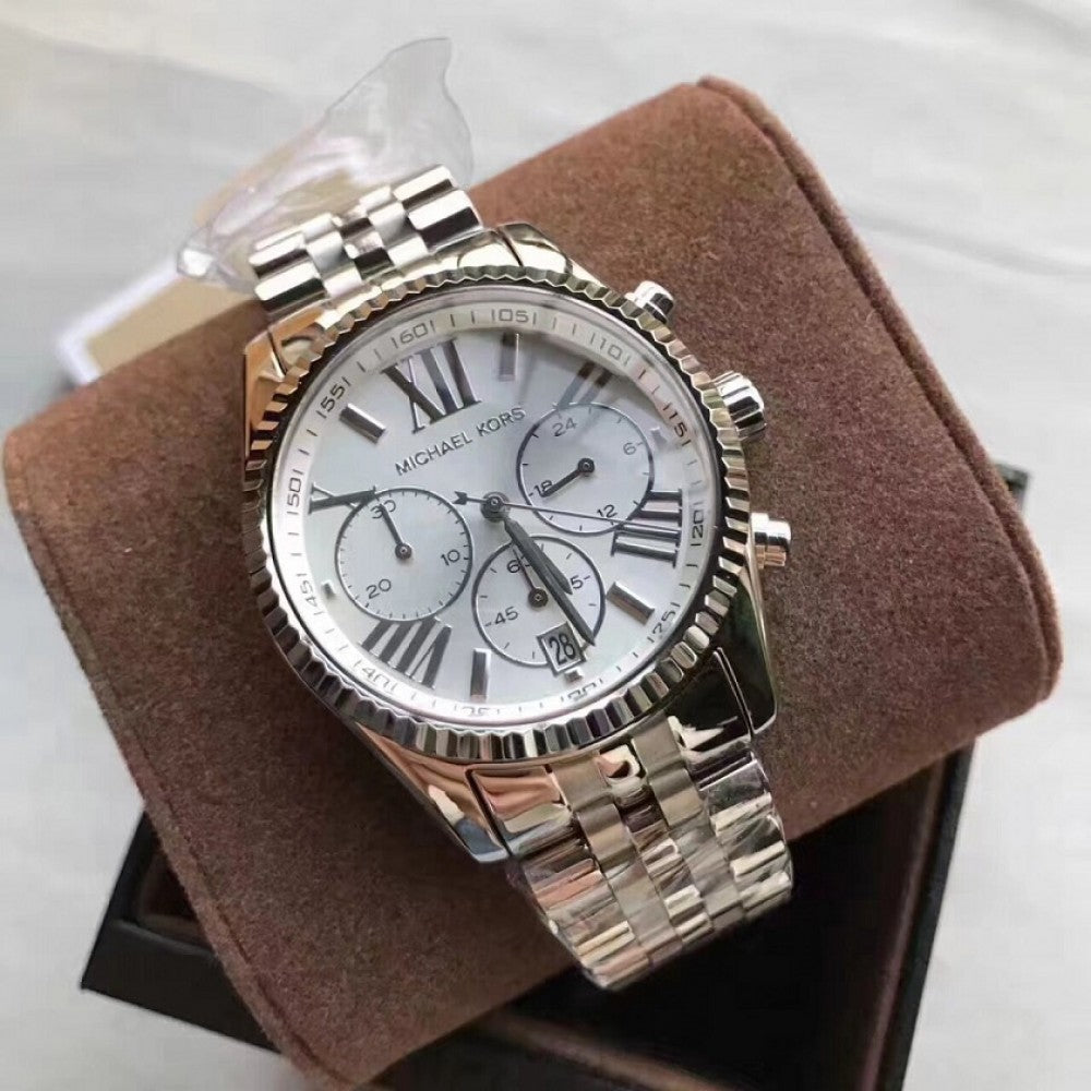 Michael Kors Lexington Silver Dial Silver Steel Strap Watch for Women - MK5555