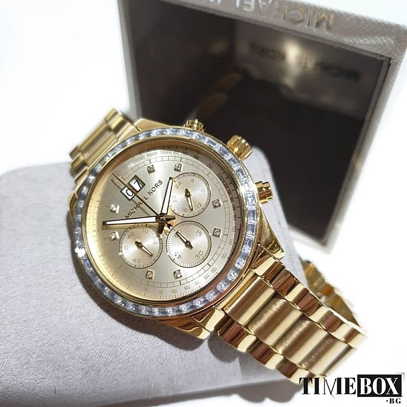 Michael Kors Brinkley Diamonds Gold Dial Gold Steel Strap Watch for Women - MK6187