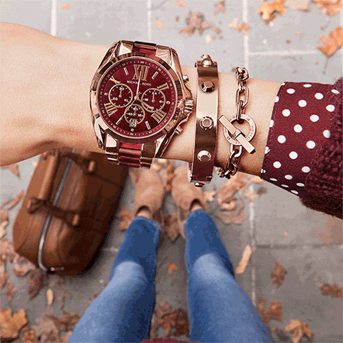Michael Kors Bradshaw Burgundy Dial Two Tone Steel Strap Watch for Women - MK6270