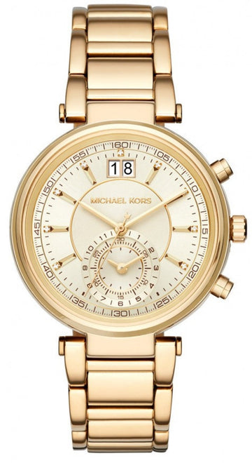 Michael Kors Sawyer White Dial Gold Steel Strap Watch for Women - MK6362