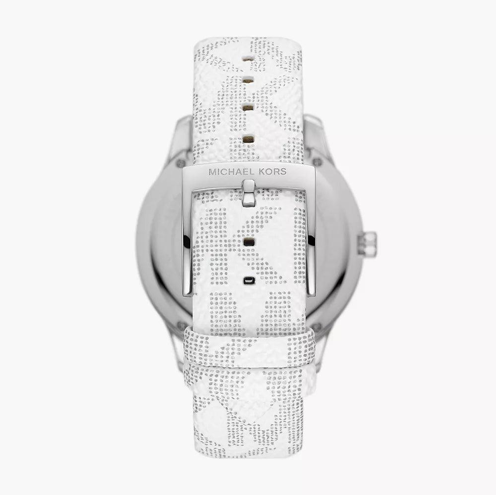 Michael Kors Runway Three Hand White Dial White Leather Strap Watch For Women - MK6998