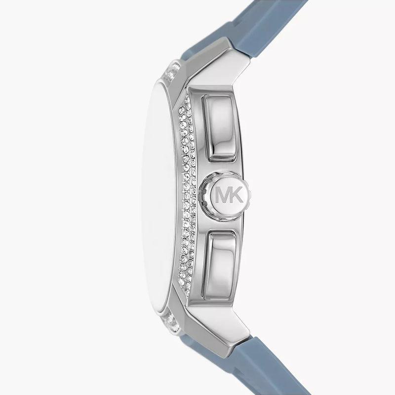 Michael Kors Sidney Multifunction Crystals Silver Dial Blue Rubber Strap Watch for Women - MK7220