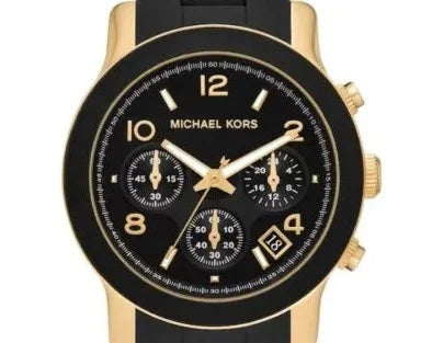 Michael Kors Runway Chronograph Black Dial Black Silicone Strap Watch For Women - MK7385