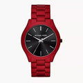 Michael Kors Slim Runway Quartz Black Dial Red Steel Strap Watch for Men - MK8712