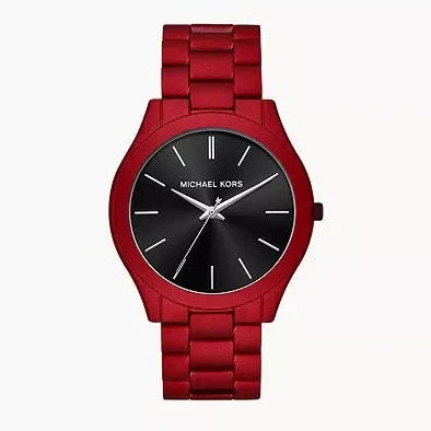 Michael Kors Slim Runway Quartz Black Dial Red Steel Strap Watch for Men - MK8712