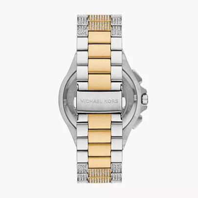 Michael Kors Lennox Pave Crystals Chronograph White Dial Two Tone Steel Strap Watch for Men - MK9150