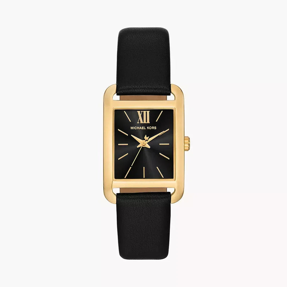 Michael Kors Monroe Three Hand Black Dial Black Leather Strap Watch for Women - MKO1027