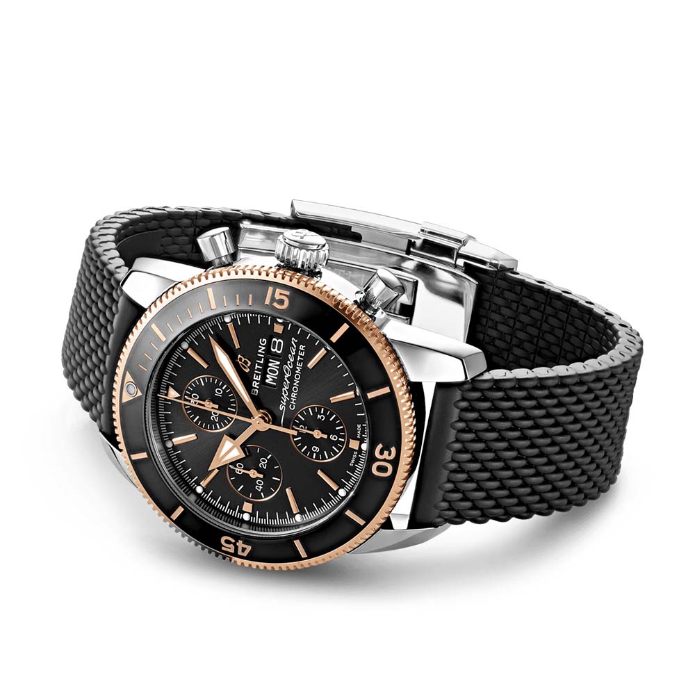 Breitling Superocean Heritage Chronograph 44 Black Dial Black Mesh Bracelet Watch for Men - U13313121B1S1