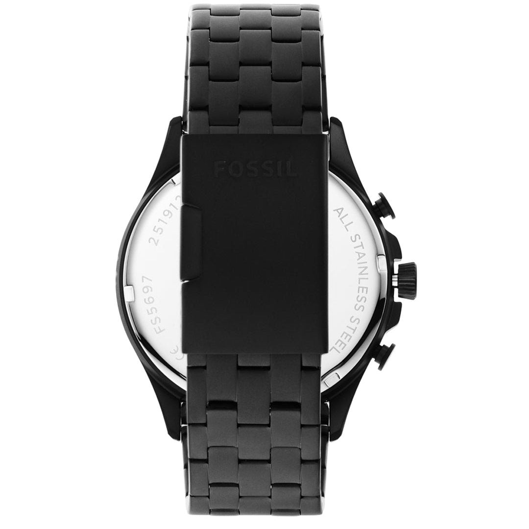 Fossil Forrester Chronograph Black Dial Black Steel Strap Watch for Men - FS5697