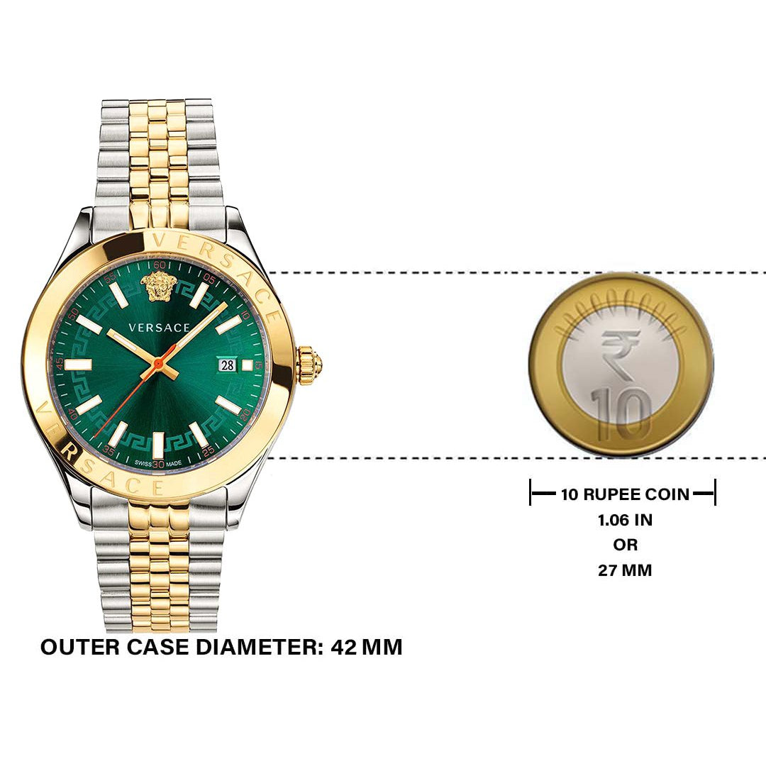 Versace Hellenium Green Dial Two Tone Steel Strap Watch for Men - VEVK00620
