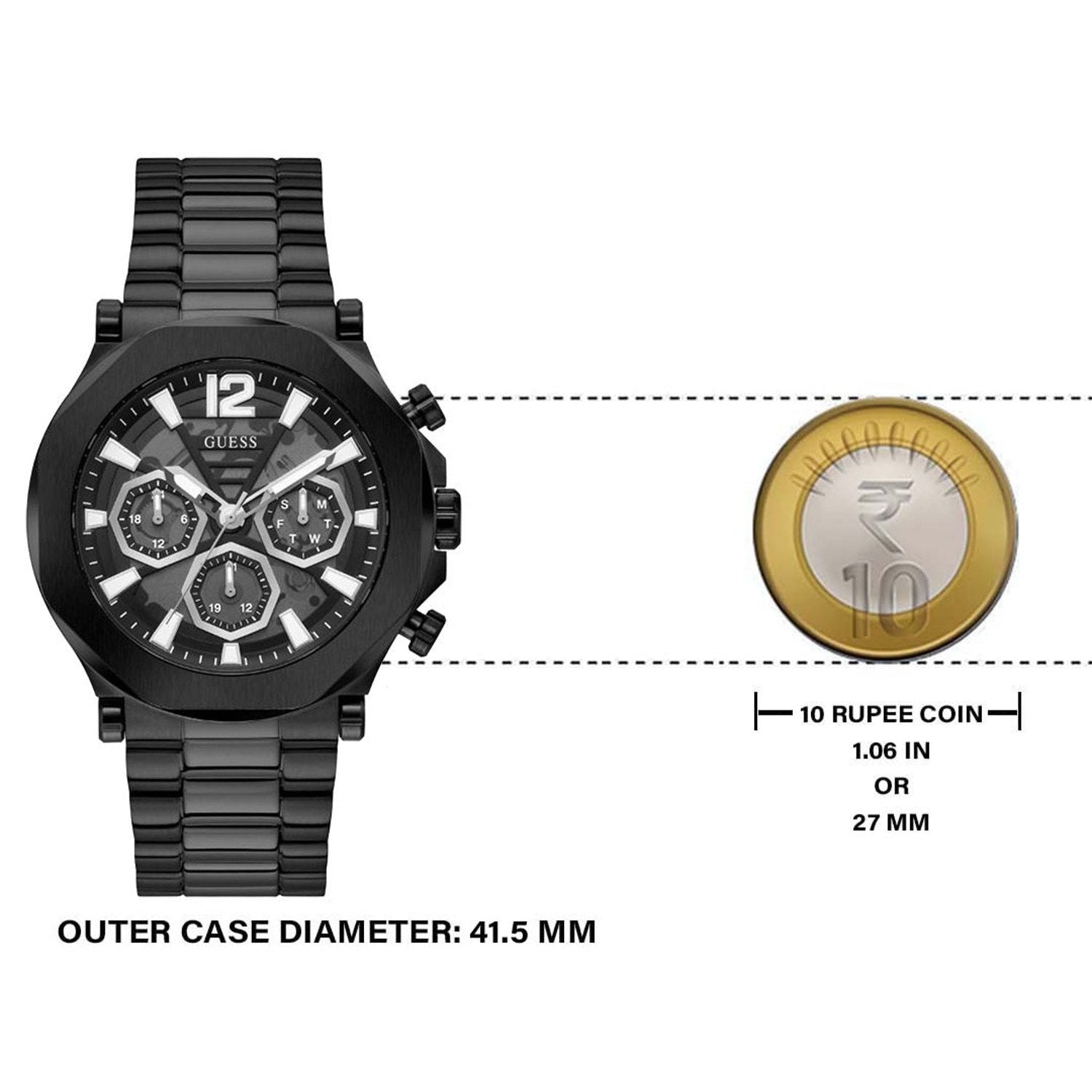 Guess Edge Chronograph Black Dial Black Steel Strap Watch For Men - GW0539G3