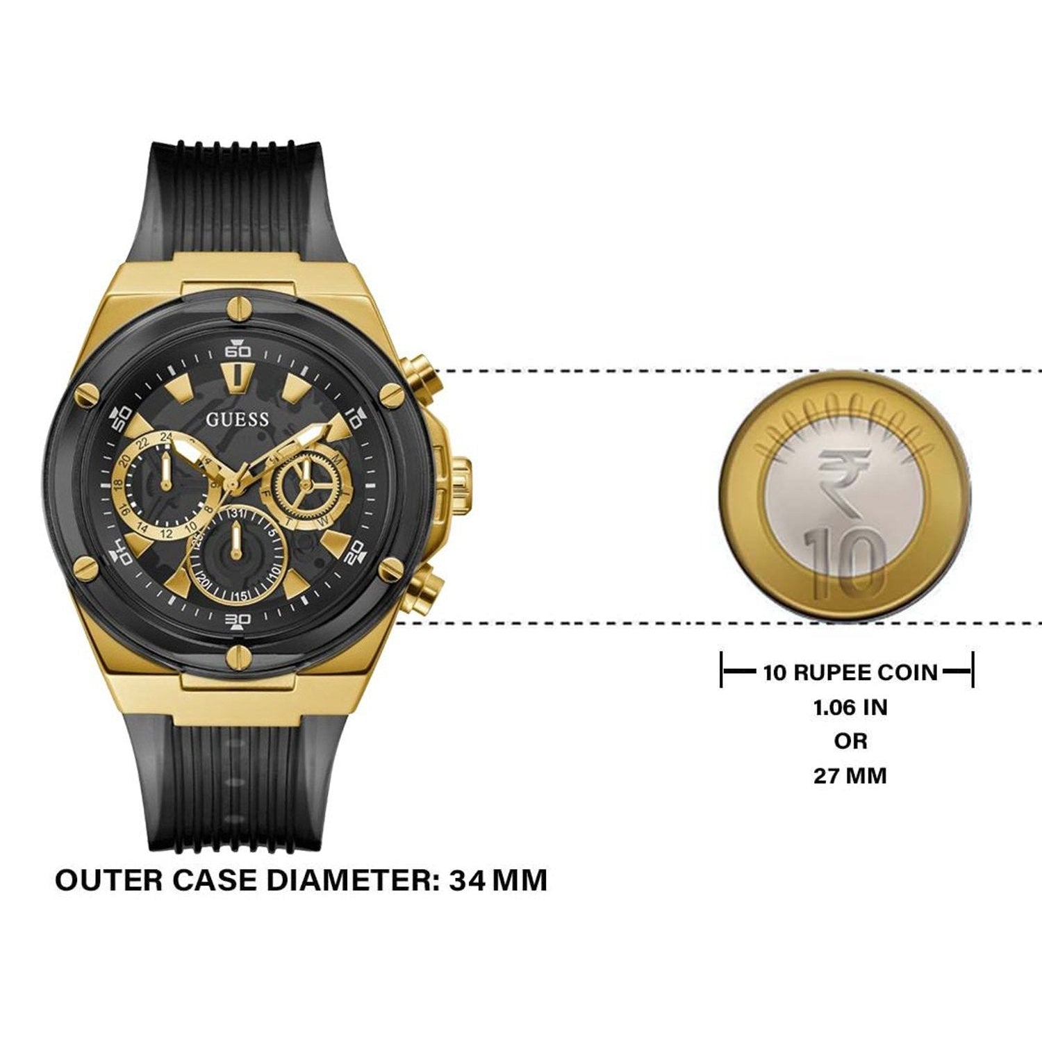 Guess Poseidon Chronograph Black Dial Black Silicone Strap Watch For Men - GW0425G1