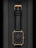 Daniel Wellington Quadro Black Dial Black Leather Strap Watch For Women  - DW00100449