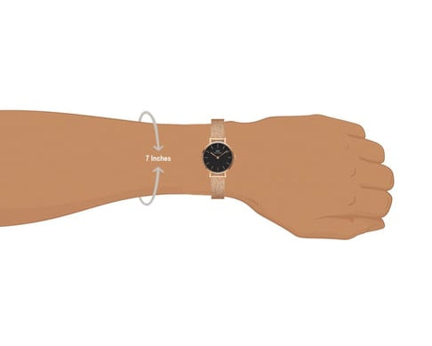 Daniel Wellington Petite Pressed Melrose Black Dial Rose Gold Mesh Strap Watch For Women - DW00100440