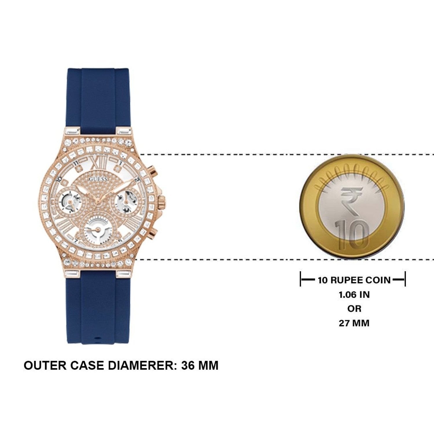 Guess Moonlight Diamonds White Dial Blue Rubber Strap Watch for Women - GW0257L3