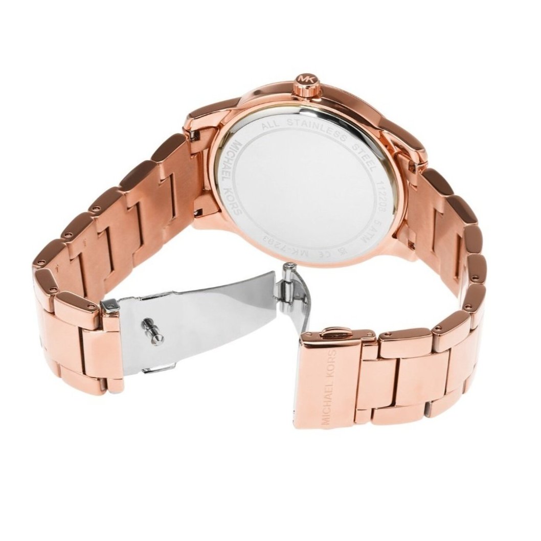 Michael Kors Tibby Chronograph White Dial Rose Gold Steel Strap Watch For Men - MK7293
