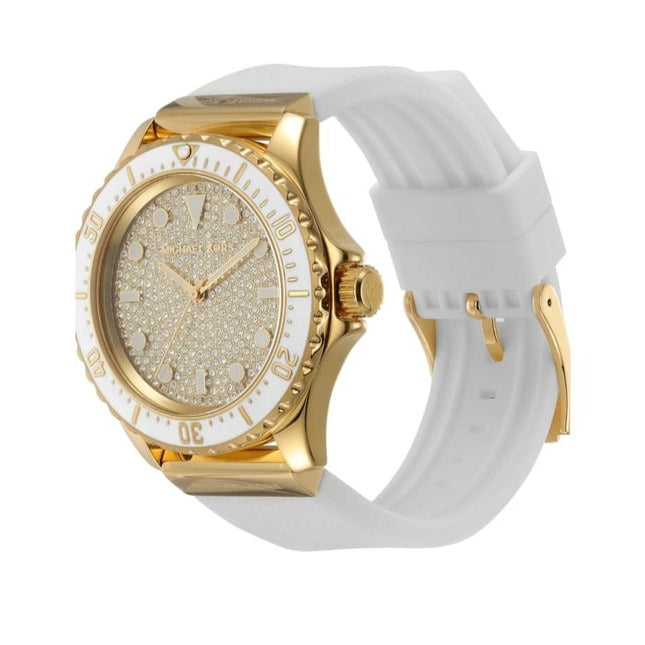 Michael Kors Everest Analog Gold Dial White Silicone Strap Watch For Women - MK7357
