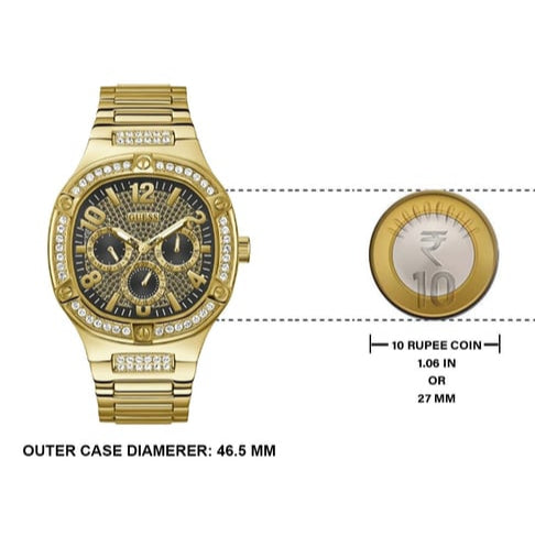 Guess Duke Glitz Crystals Gold Dial Gold Steel Strap Watch For Men - GW0576G2