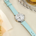 Emporio Armani Gianni T Bar Analog Crystals Silver Dial Blue Leather Strap Watch For Women - AR11443